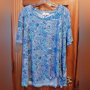 Simply Southern Blue and Pink Shells Short Sleeve Tee XL NWOT